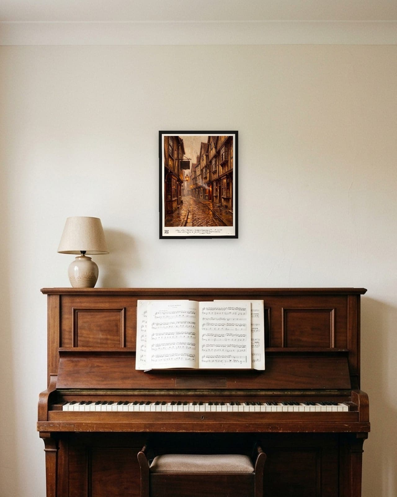 A Lane in Ankh-Morpork: Black frame A3, piano room