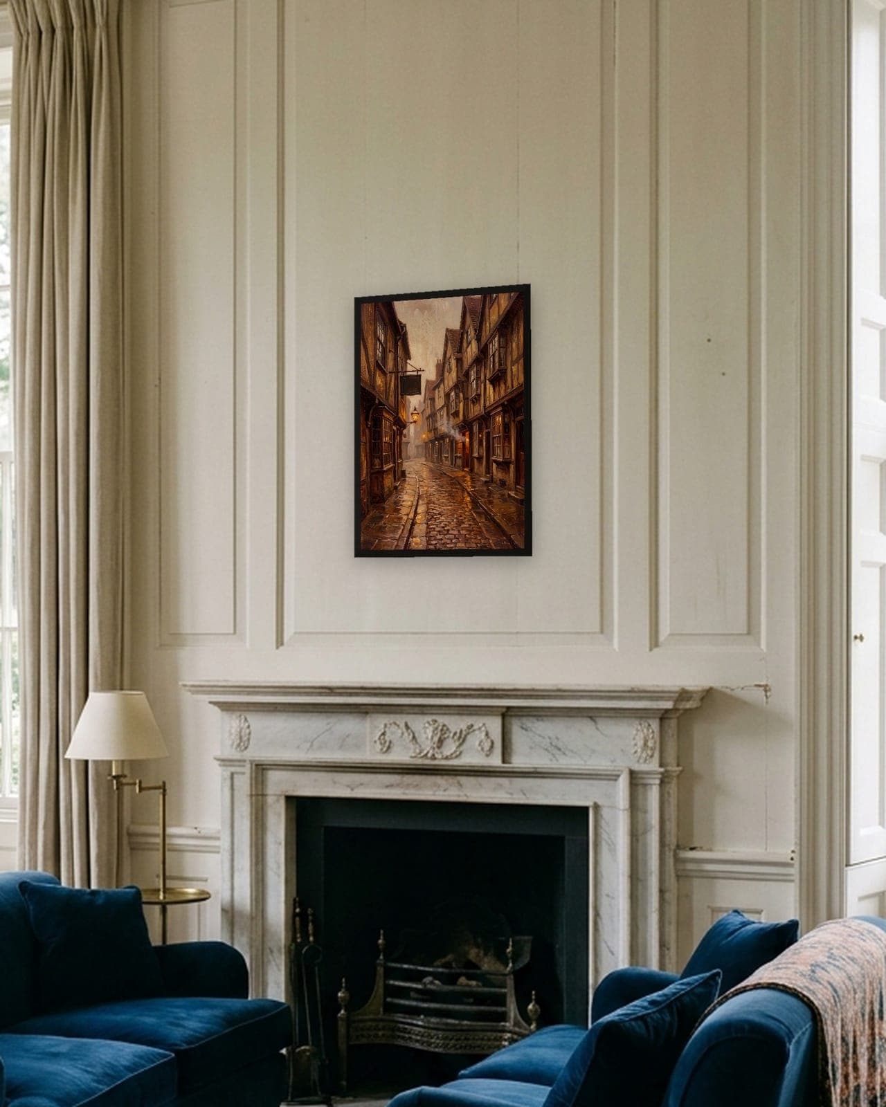 A Lane in Ankh-Morpork: Black frame A3, georgian drawing room, full bleed