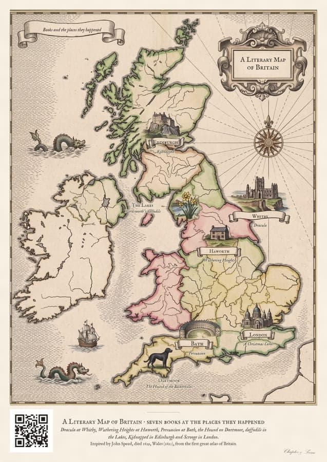 A Literary Map of Britain, a funny meme art print