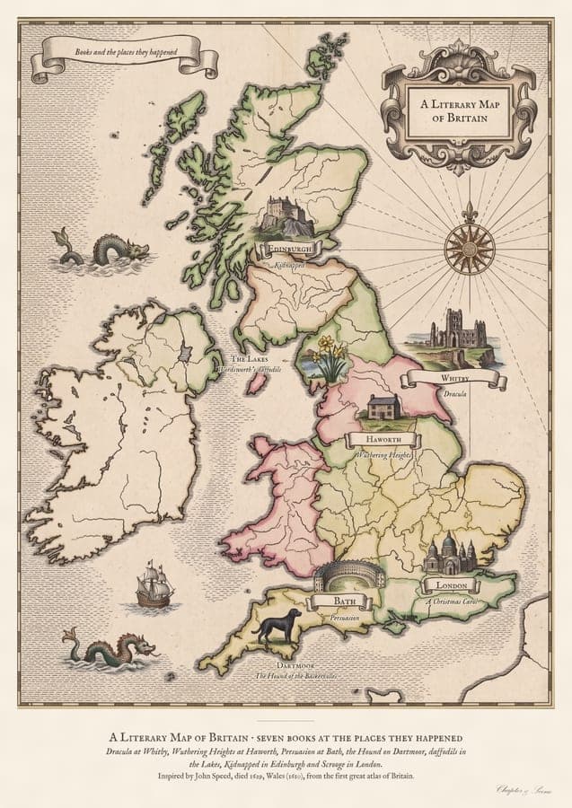 A Literary Map of Britain, a funny meme art print