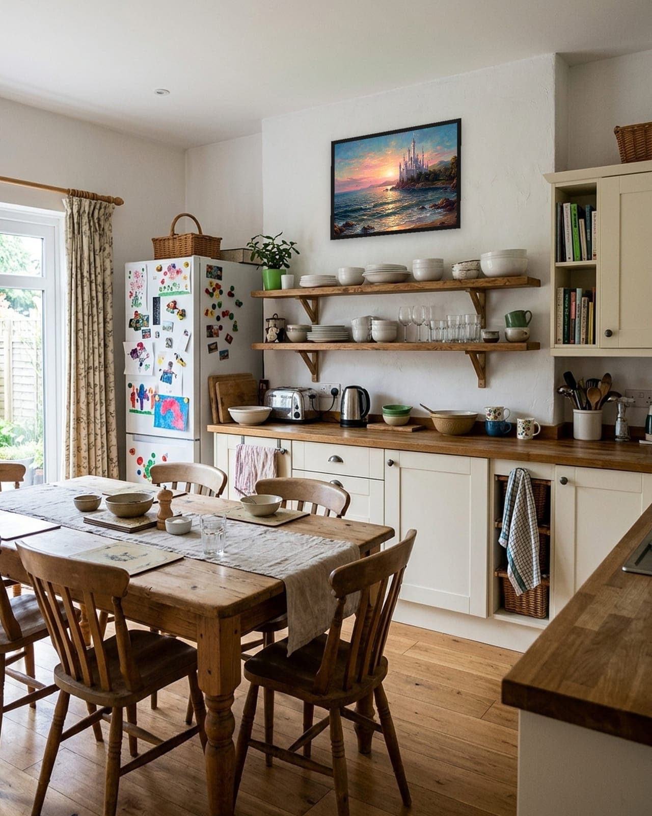 Cair Paravel at Dawn: Black frame A3, family kitchen-diner, full bleed