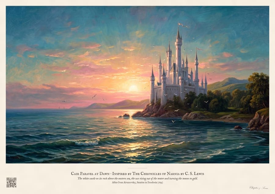 Cair Paravel at Dawn, an art print inspired by The Chronicles of Narnia