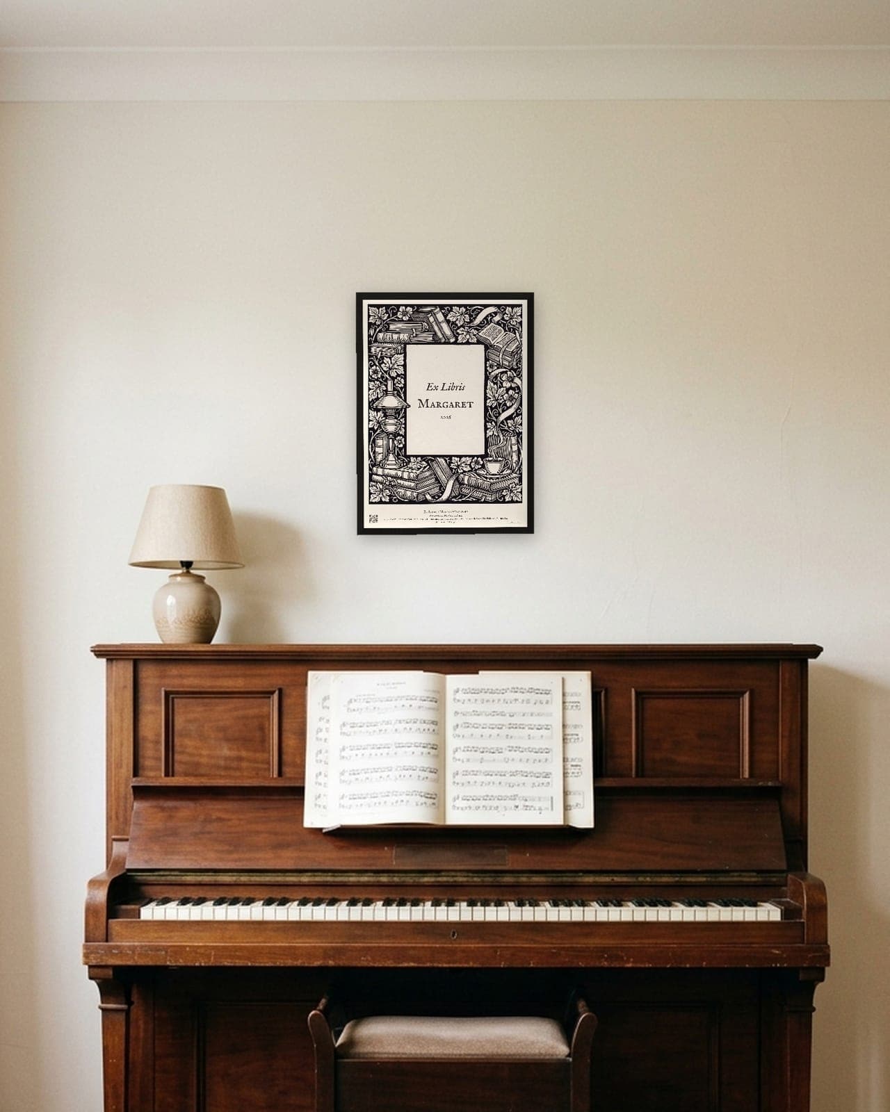 Mum's Library, Ex Libris: Black frame A3, piano room