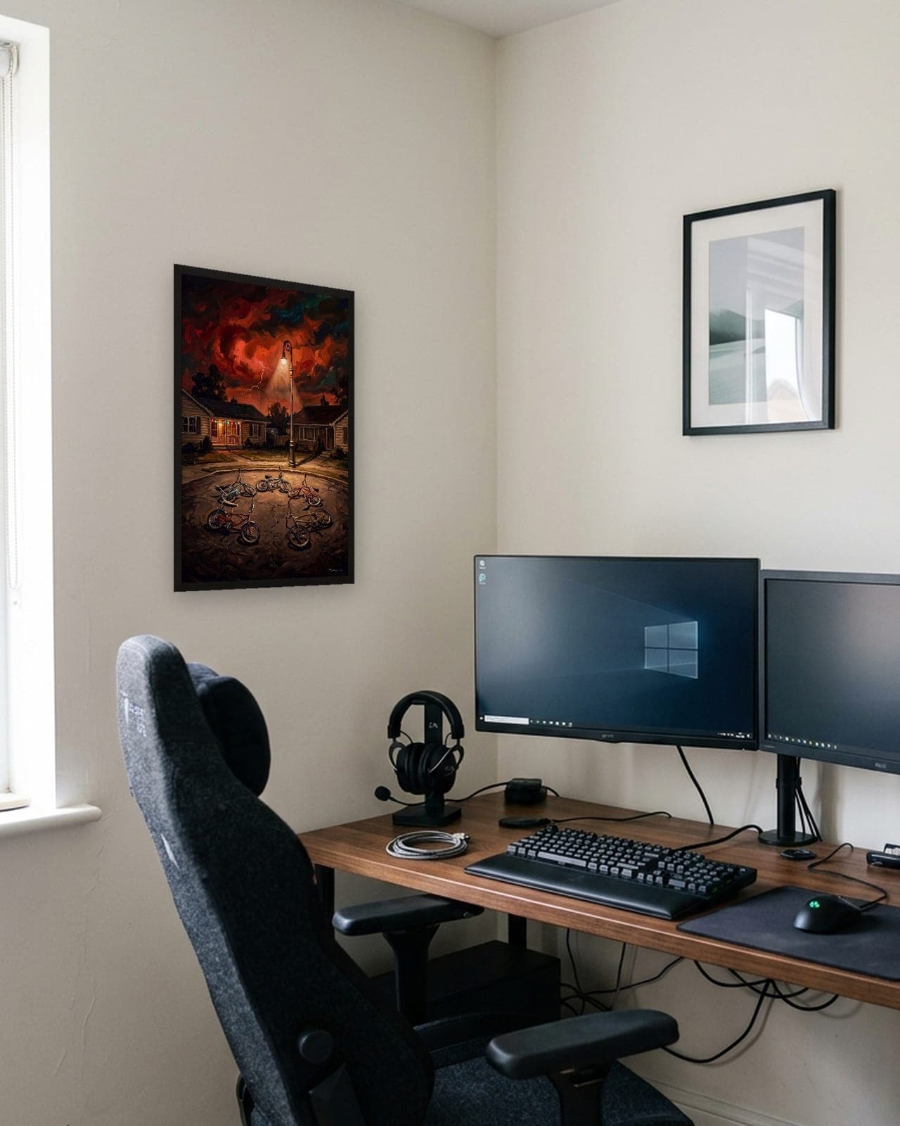 Hawkins After Dark: Black frame A3, gaming man cave (desk), full bleed
