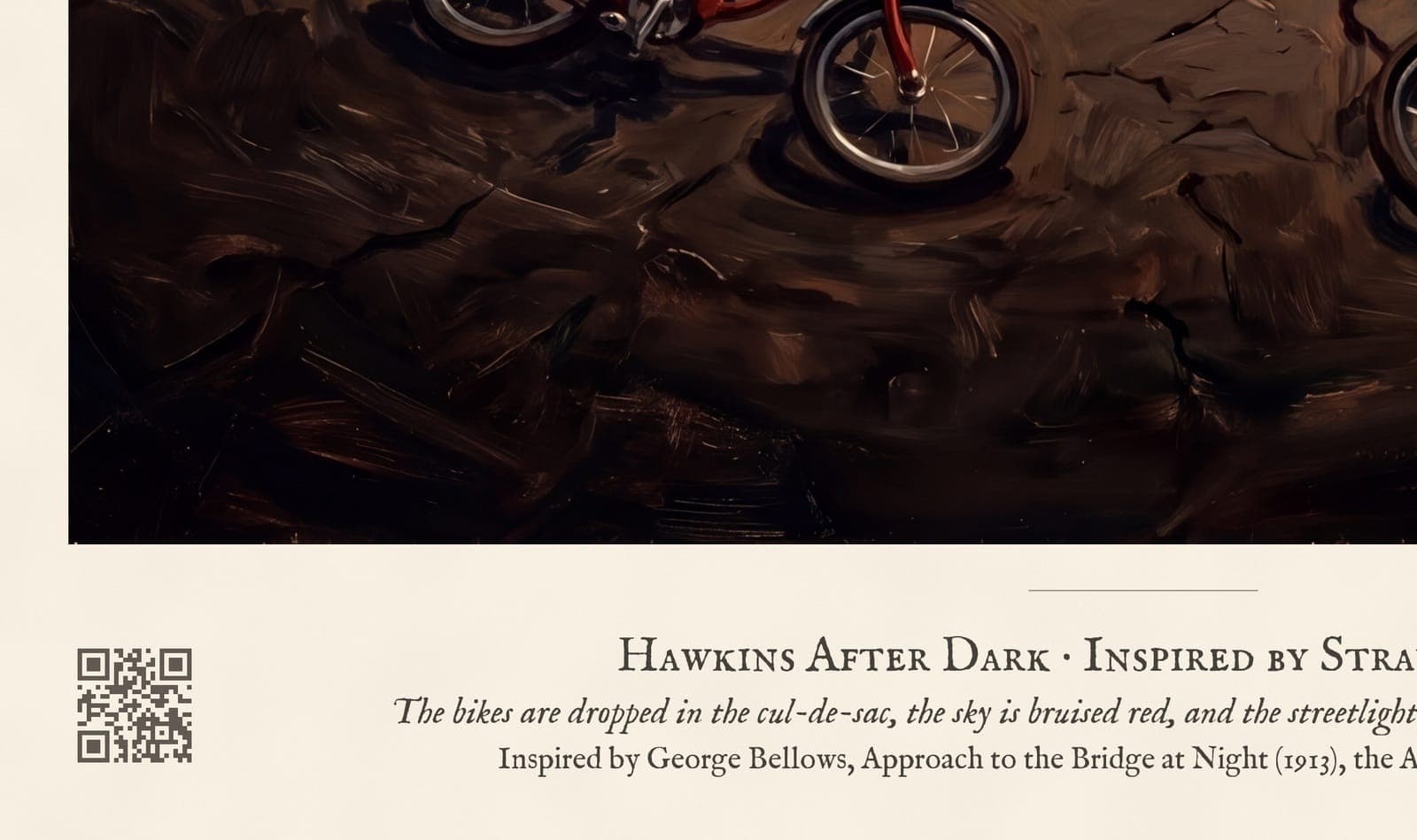 Hawkins After Dark: Close-up of the sheet: the caption and the QR code to the story