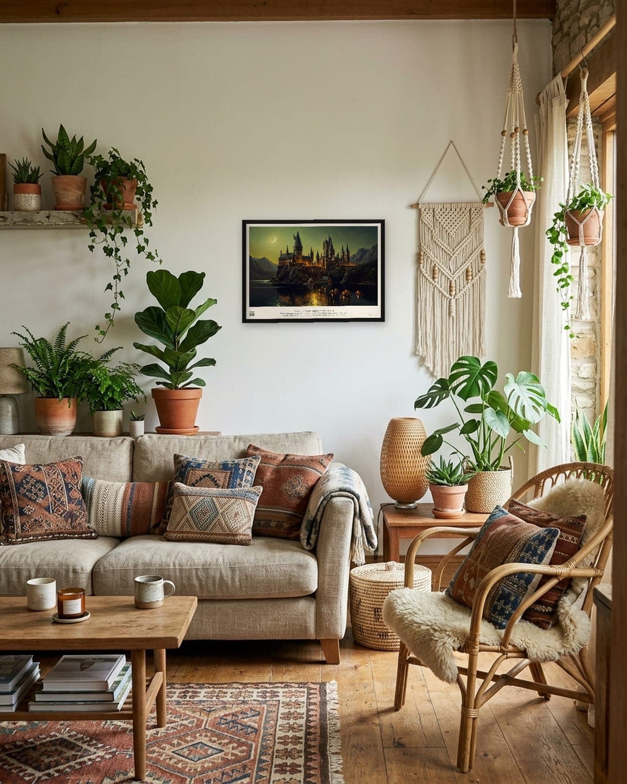 Hogwarts by Night: Black frame A3, boho living room