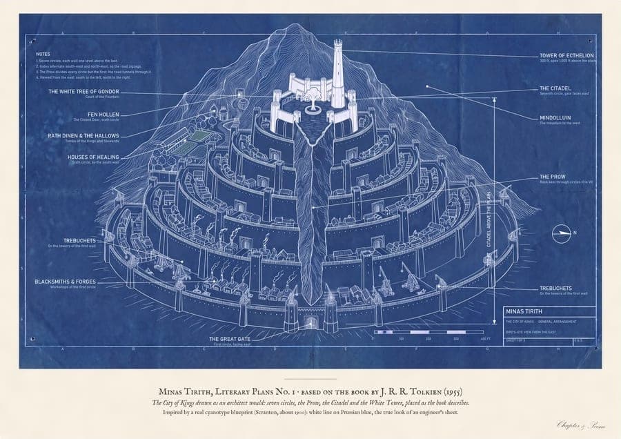 Minas Tirith, Literary Plans No. 1, an art print inspired by The Return of the King