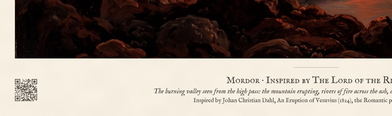 Mordor: The Burning Valley: Close-up of the sheet: the caption and the QR code to the story
