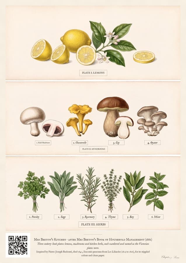 Mrs Beeton's Kitchen, an art print inspired by Mrs Beeton's Book of Household Management