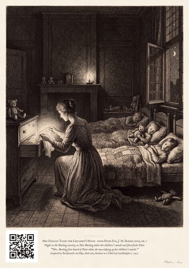 Mrs Darling Tidies the Children's Minds, an art print inspired by Peter Pan