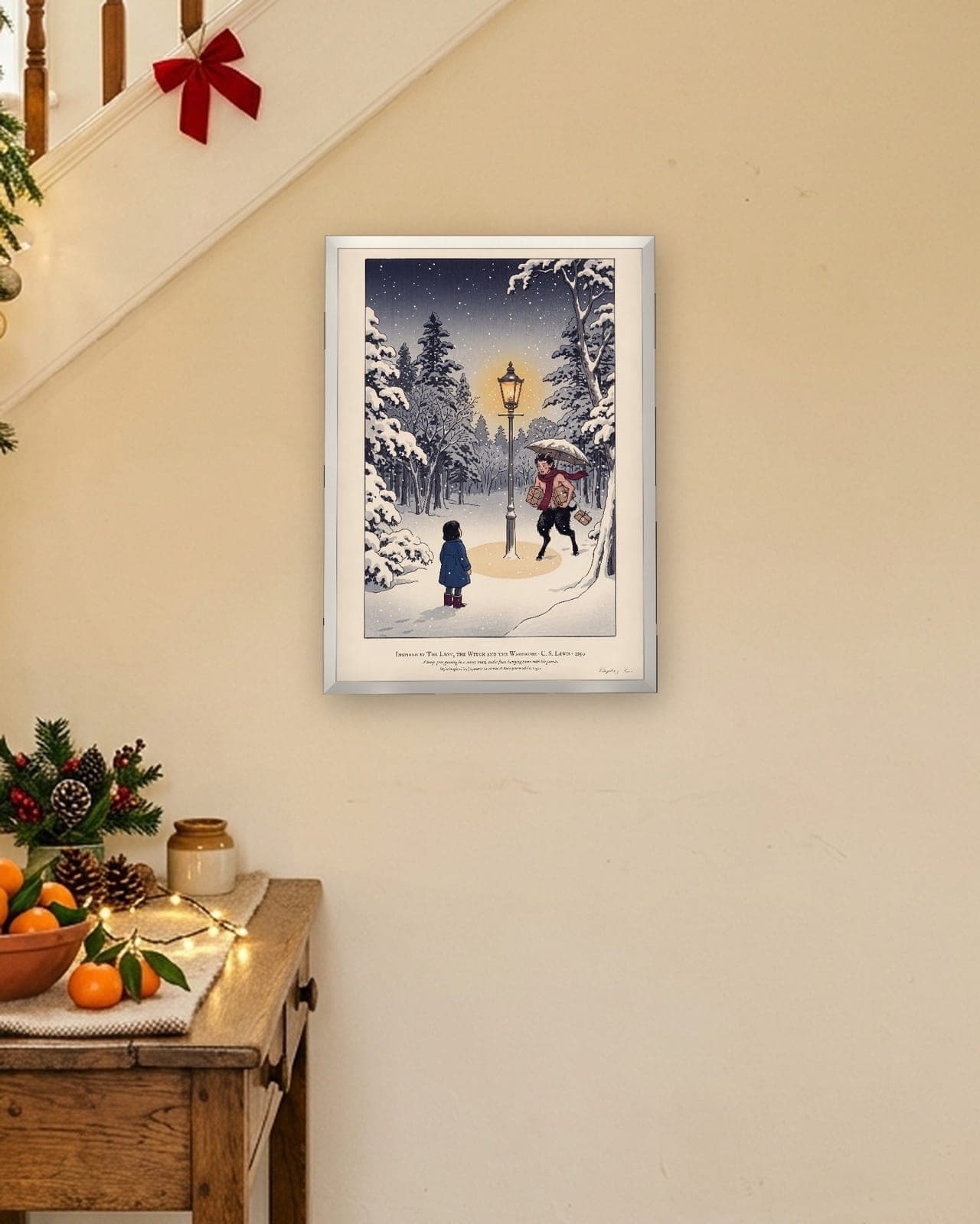 The Lamp-post: White frame A3 in a Christmas hallway