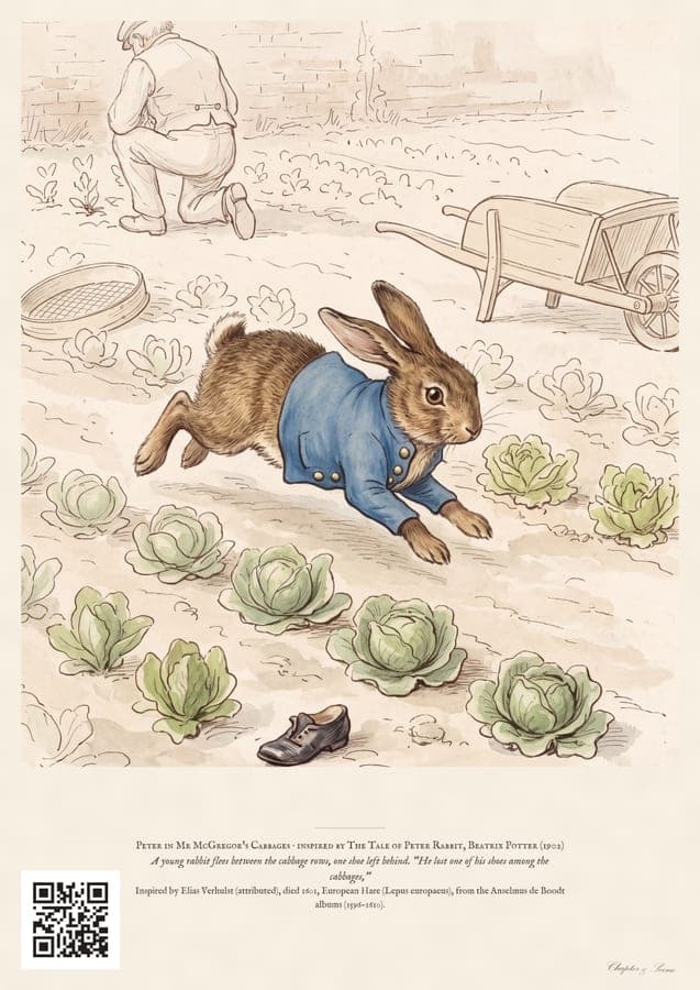 Peter in Mr McGregor's Cabbages, an art print inspired by The Tale of Peter Rabbit