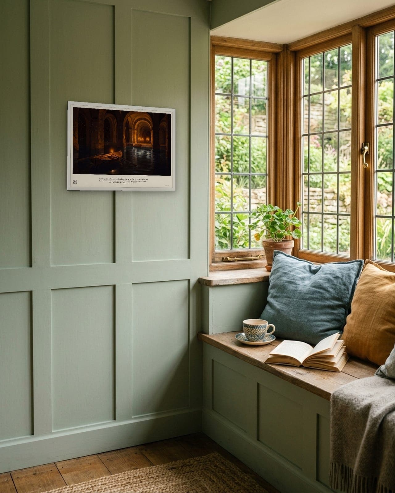 Phantom's Lake: White frame, A3, window seat, panelled wall