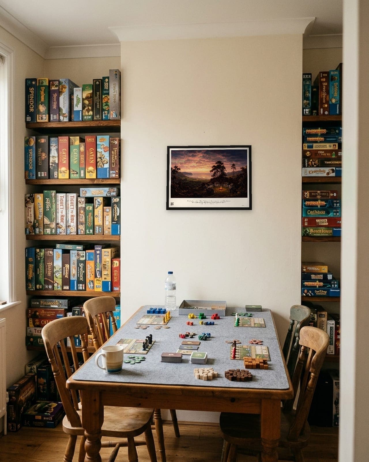 The Camp by the Sea at Dusk: Black frame A3, board game wall