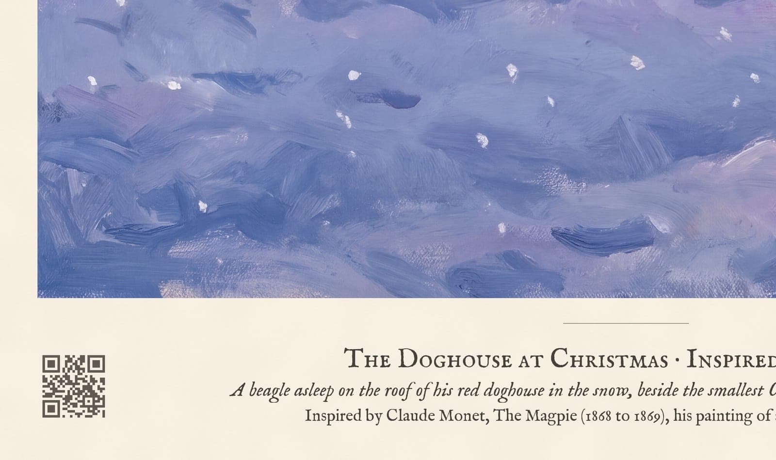 The Doghouse at Christmas: Close-up of the sheet: the caption and the QR code to the story