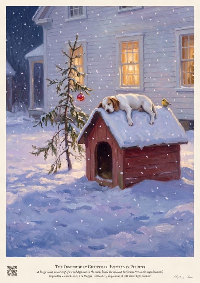 The Doghouse at Christmas, a funny meme art print