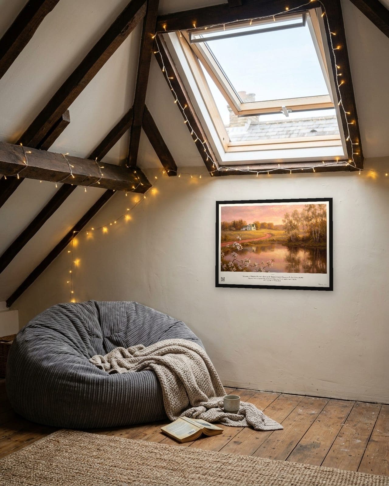 The Lake of Shining Waters: Black frame A3, attic reading loft
