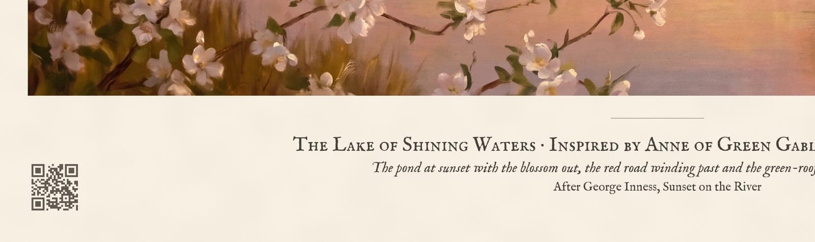 The Lake of Shining Waters: Close-up of the sheet: the caption and the QR code to the story