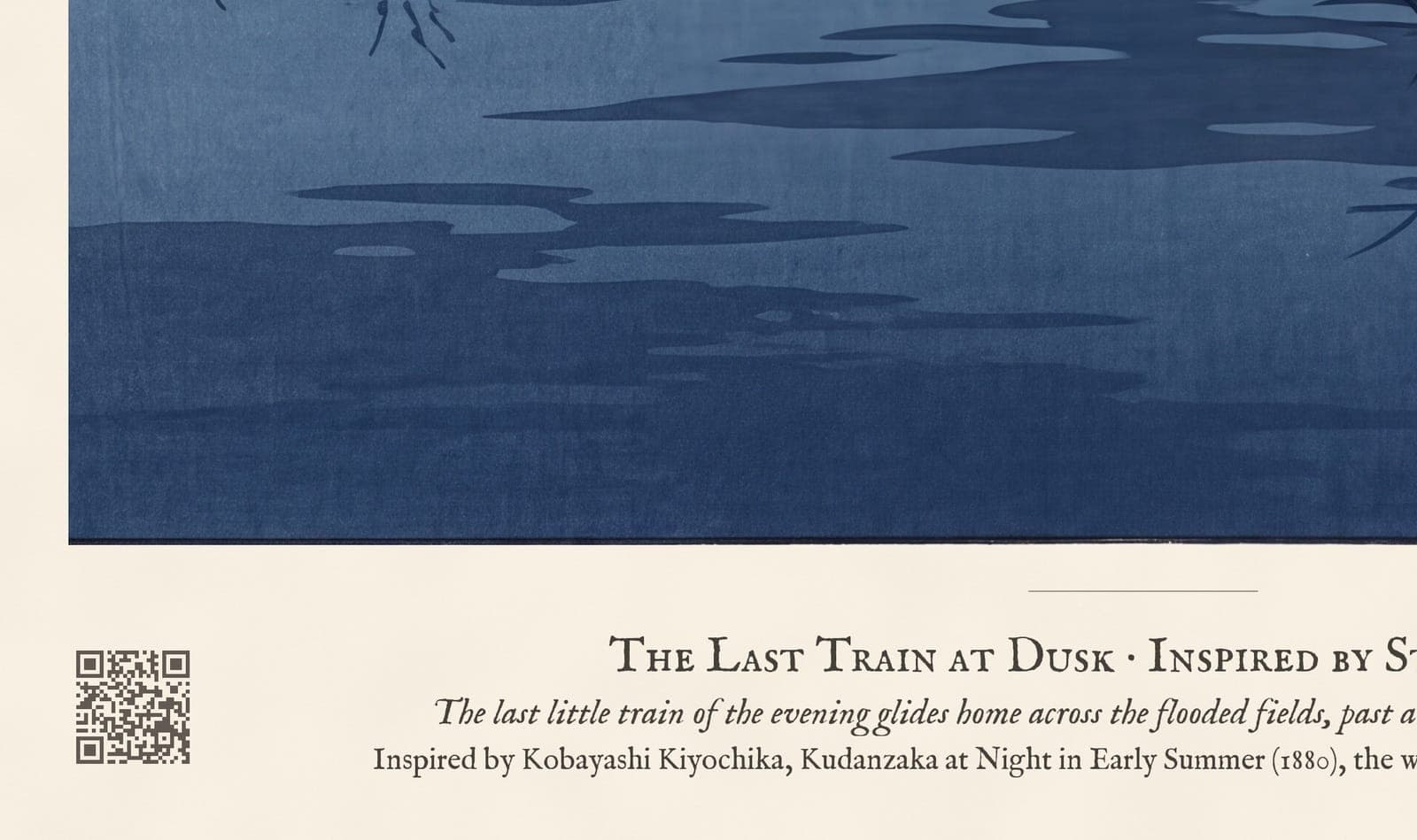 The Last Train at Dusk: Close-up of the sheet: the caption and the QR code to the story
