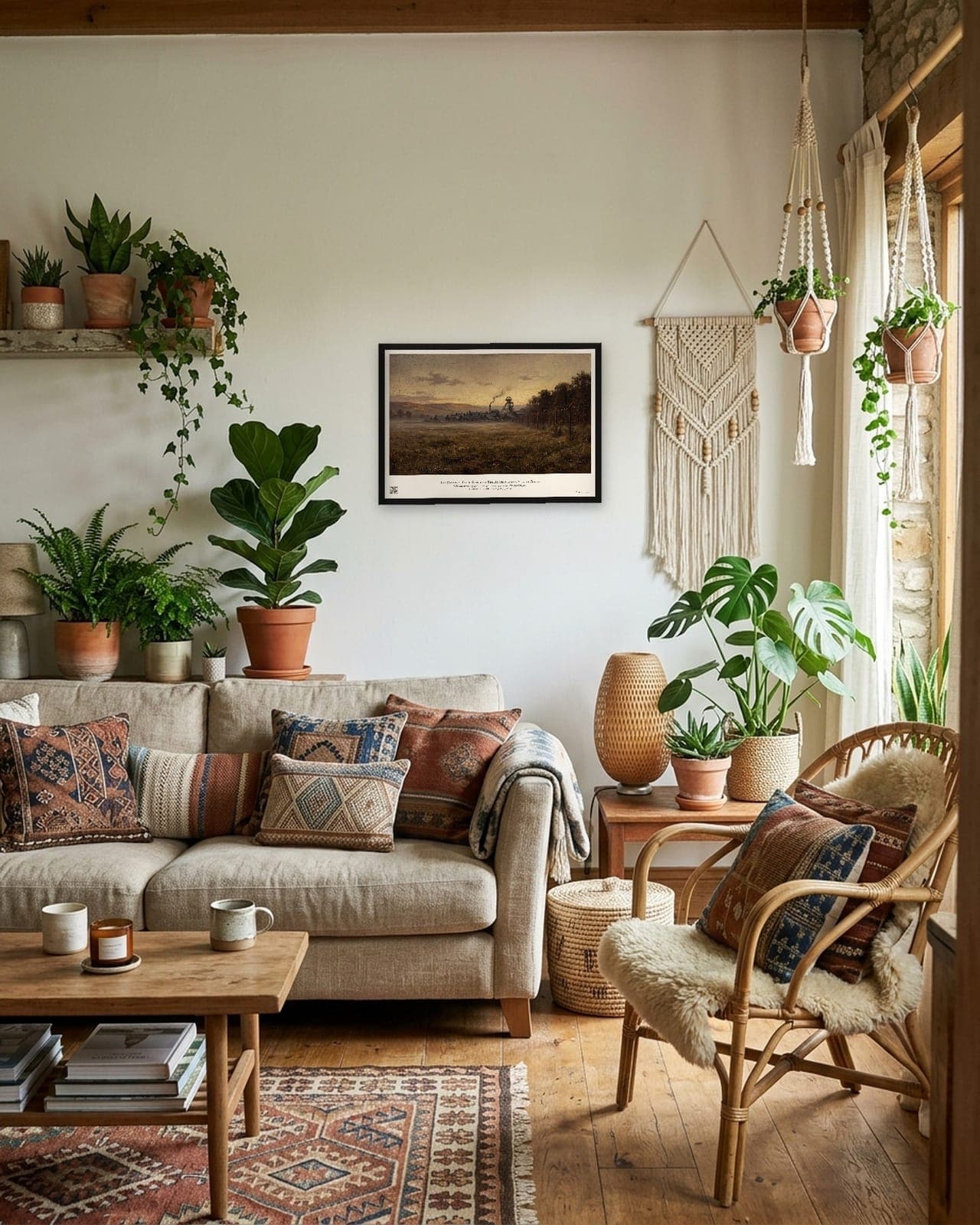The Meadow at Dawn: Black frame A3, boho living room