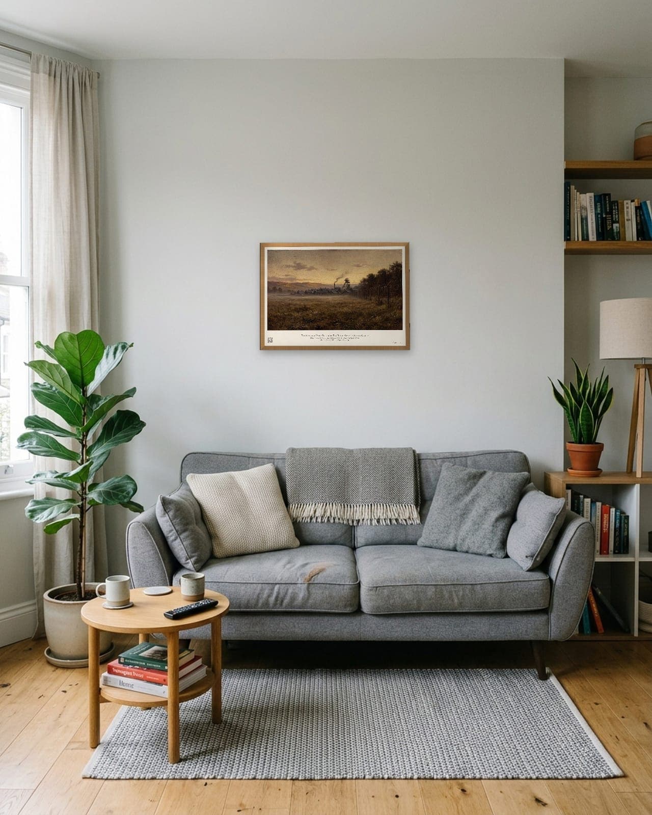 The Meadow at Dawn: Natural oak frame, A3, scandi living room