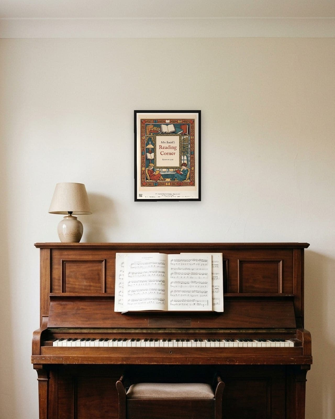 The Reading Corner: Black frame A3, piano room