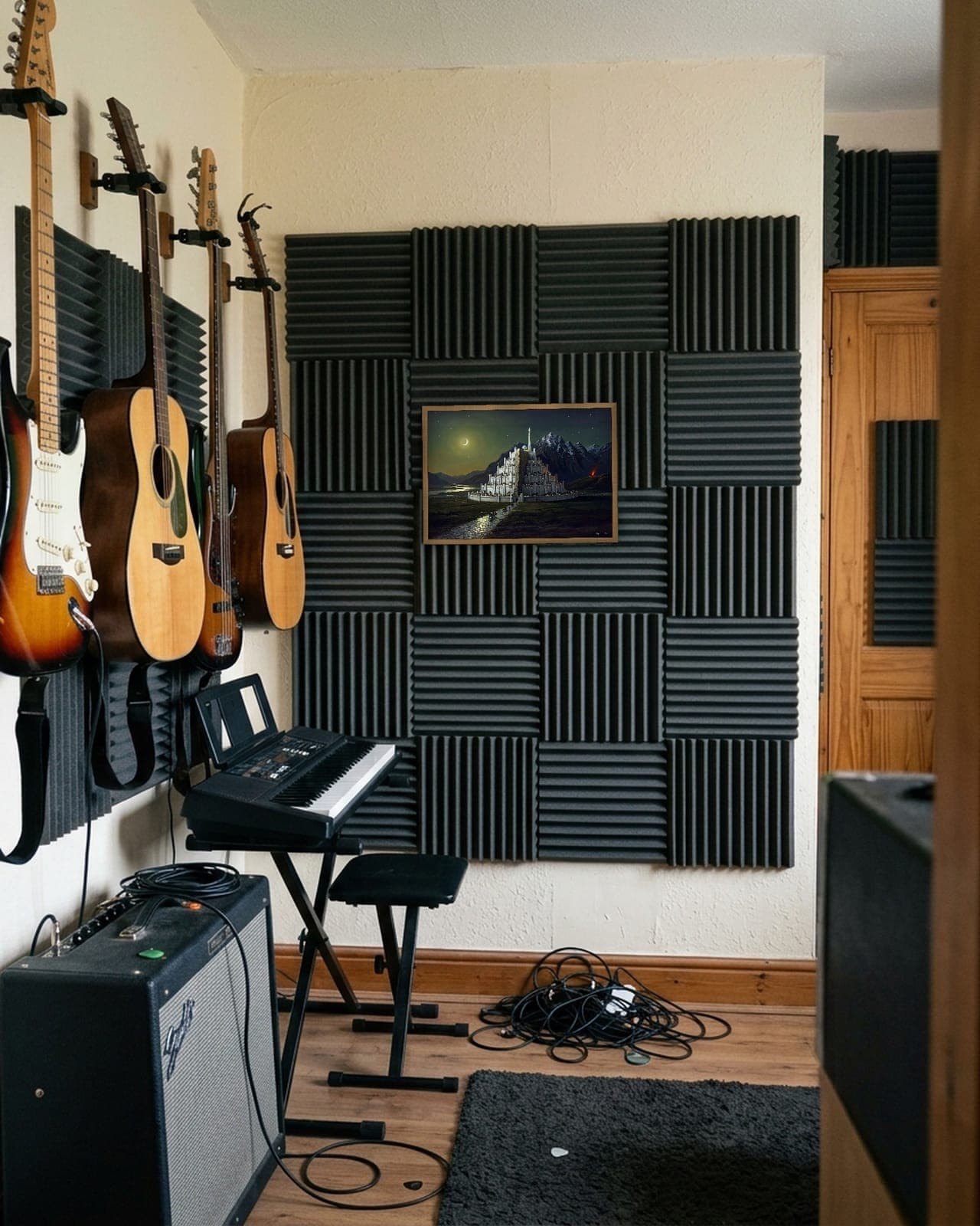 The White City by Night: Natural oak frame, A3, music room with guitars, full bleed