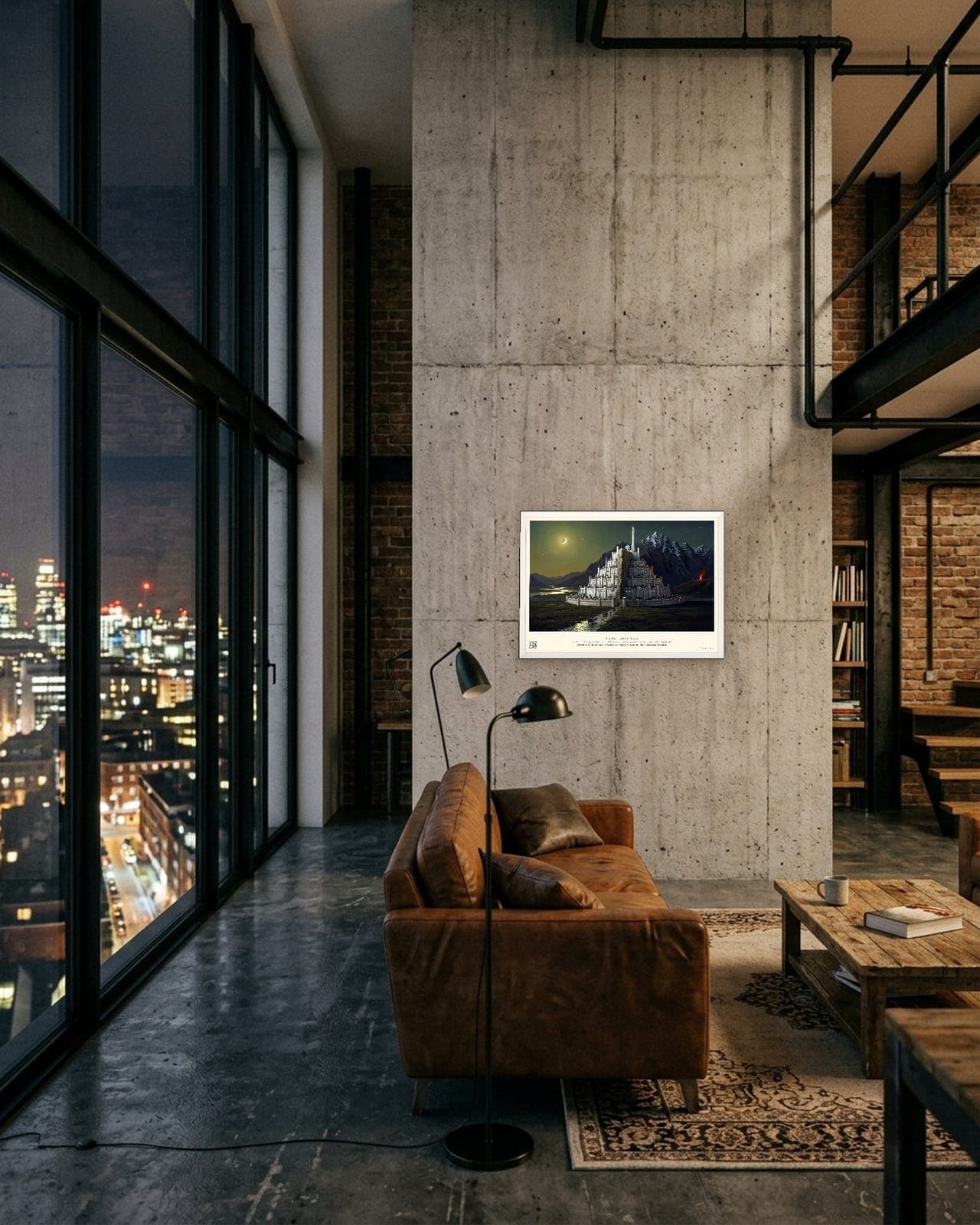 The White City by Night: White frame, A3, industrial loft apartment