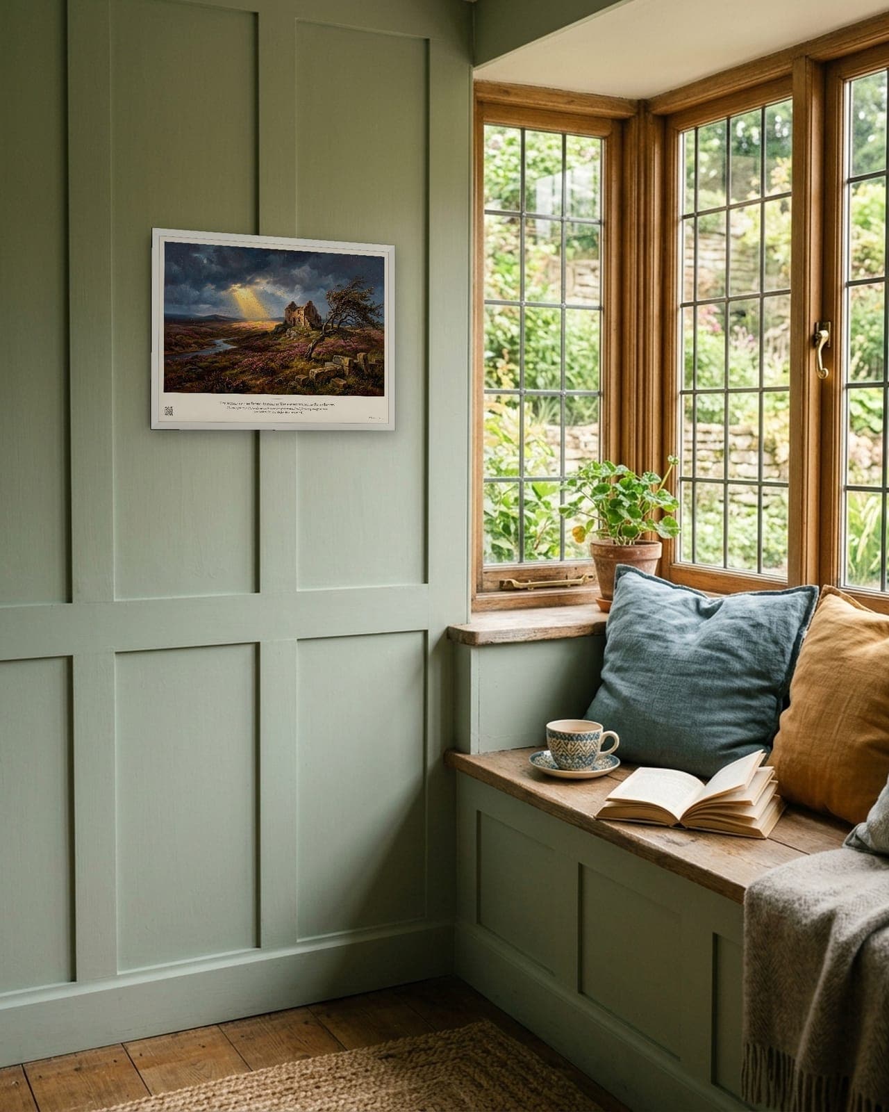 Top Withens in the Storm: White frame, A3, window seat, panelled wall