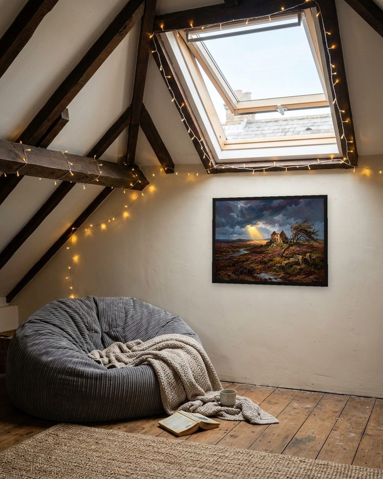 Top Withens in the Storm: Black frame A3, attic reading loft, full bleed